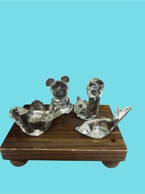 Vintage Clear Glass Bear Dolphin Squirrel Bird Paper Weight Lot